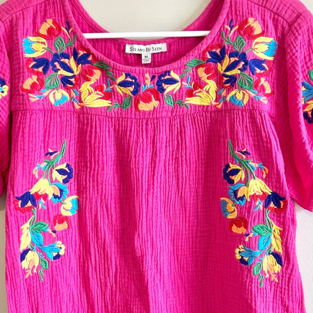 See & Be Seen Floral Embroidered Cotton Gauze Blouse - Picture 2 of 4